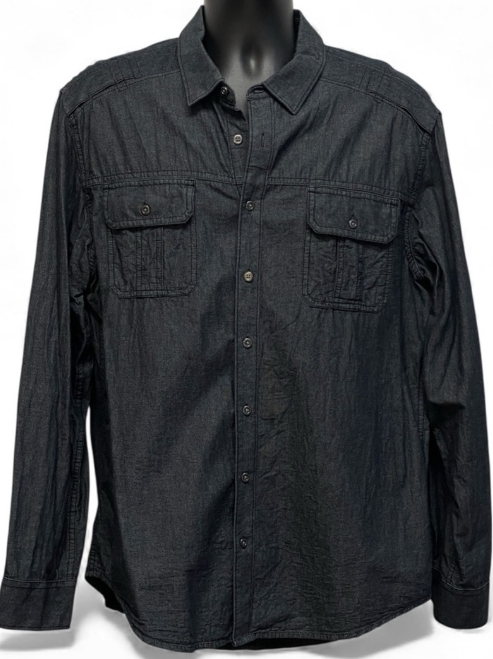 Rock & Republic Dark Wash Denim Shirt Men XL Button Down Snap Utility